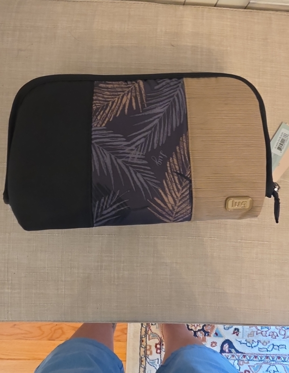 lug Tri-Panel Palm Print Womens Travel Pouch - Black/Tan